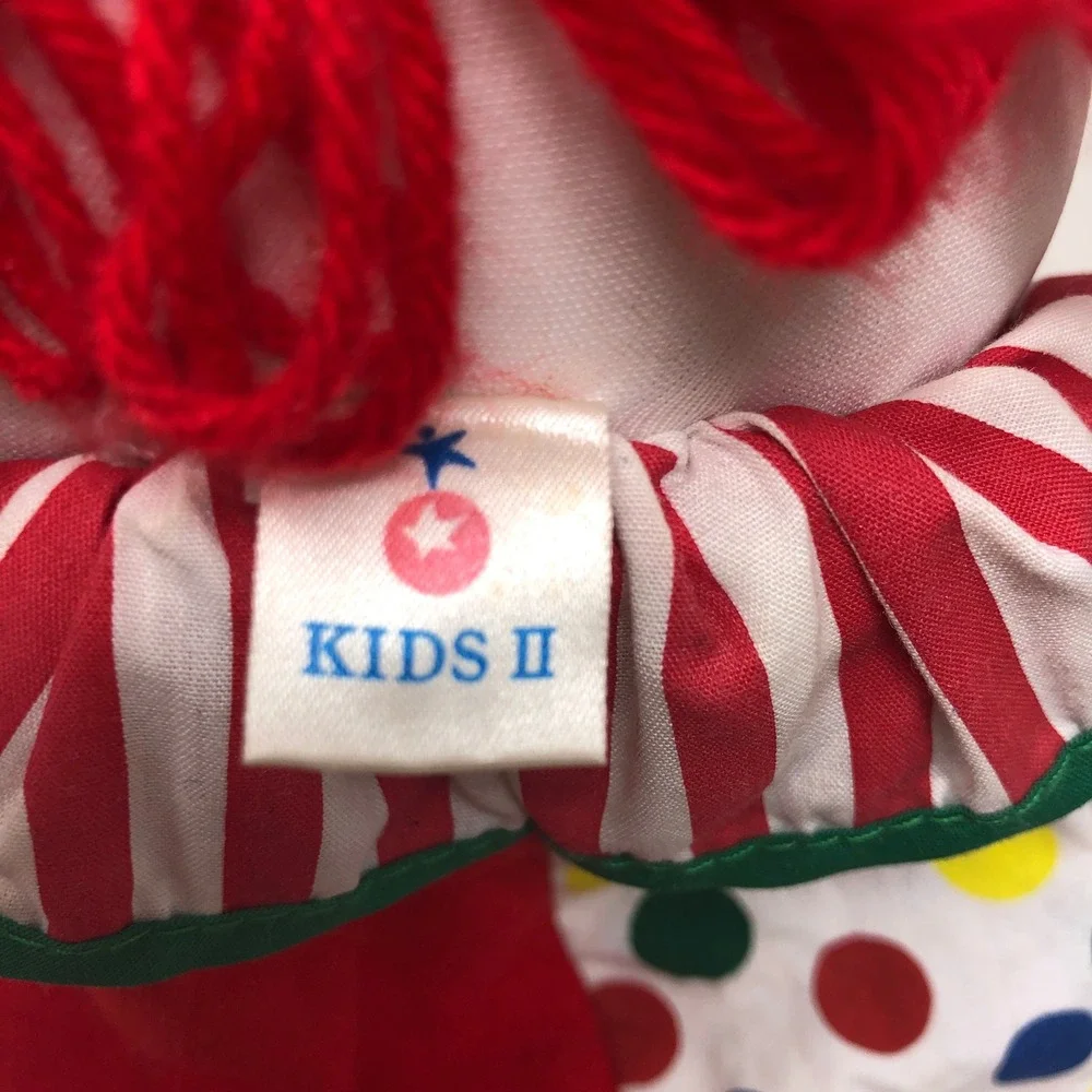 Vintage Kids II Plush Clown Musical Crib Pull Primary Colors Doll Polka Dot 1996